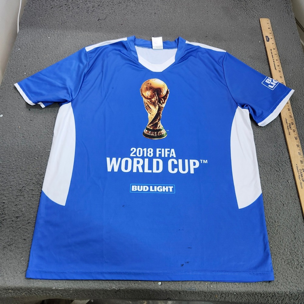 2018 FIFA WORLD CUP Mens XL Blue Soccer Jersey Bud Light Promo EUC